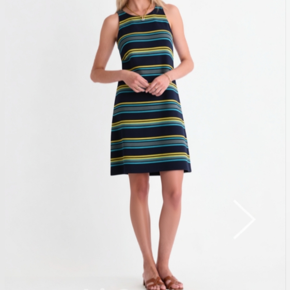 Vineyard Vines Woven Navy, Yellow and Turquoise Striped Dress